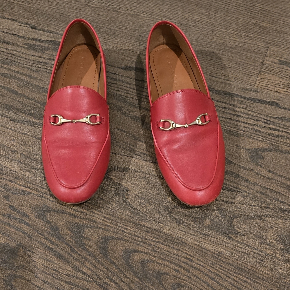 Coach Red Leather Flats with Gold Accent